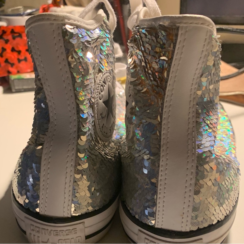 Converse Silver Sequin High-Top Sneakers - Picture 2 of 4